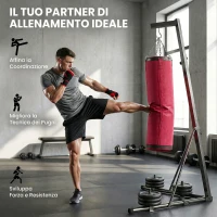 SPORTNOW Supporto Sacco Boxe Regolabile con Base Triangolare e Sacco da Boxe, in Acciaio e Tela, 175x91x185-231 cm, Rosso(m-7)