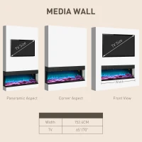 HOMCOM 1800W 15-40℃ Adjustable Flame Glass Panel Convector Heater, 152cm(m-9)