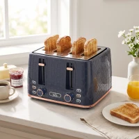 HOMCOM Toaster 4 slice, Toaster with 7 Browning Levels, High Lift, Reheat/Defrost/Cancel, Self-centring Function, Dark Blue(m-12)