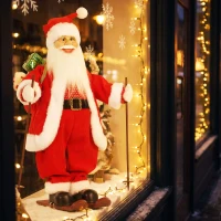 HOMCOM 2ft Singing Skiing Santa Claus, Standing Christmas Animated Santa Figure with Ski Board, Sack, Sound/Touch Activated(m-9)