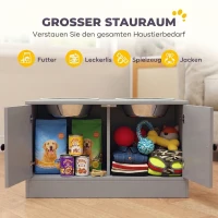 PawHut Hundefutterstation mit 2 Edelstahl-Näpfen, Schrank für Utensilien, für große Hunde, Zubehör, Grau(m-5)