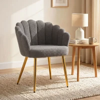 HOMCOM Lounge Chair Petal-Back Armchair Metal Metal Legs for Living Room Bedroom, Grey(m-13)