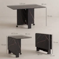 HOMCOM Table pliante cuisine table à manger pliable avec 2 abattants 2 roues avec freins 120 x 80 x 73 cm noir marbré imitation(m-3)