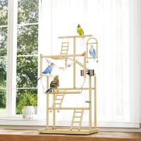 PawHut vogelstandaard, vogelstokken-set, 4 niveaus, RVS bak, speelgoed, natuurhout(m-8)