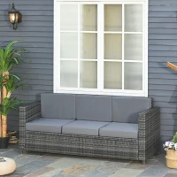Outsunny Poly-rotan bank met kussens 3-zits loungebank tuin metaal polyester grijs(m-2)