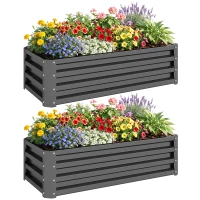 Outsunny Set of Two 110 x 50cm Steel Planter Boxes -  Light Grey(m-11)
