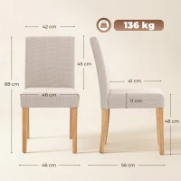 HOMCOM Esszimmerstühle im 2er-Set, moderne Leinen-Polsterstühle mit gepolstertem Sitz und Rückenlehne, Beine aus Kautschukholz(m-3)