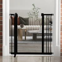 PawHut Barreira de Segurança para Cães com Largura Ajustável 74-80 cm e Extensões para Escadas e Portas Preto(m-9)