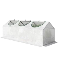 Outsunny Mini Greenhouse Portable Flower Planter Vegetable Grow House for Garden with Zipped Windows, 180 x 60 x 60 cm, White(m-11)