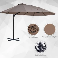 Outsunny parasol met zwengel dubbele parasol tuinparasol zonwering metaal bruin(m-5)