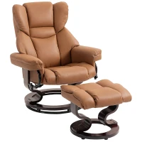 HOMCOM Faux Leather Reclining Chair and Footstool - Brown(m-11)