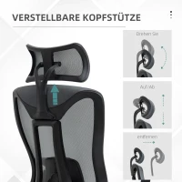 Vinsetto Bürostuhl Computerstuhl 135° Neigungsfunktion, höhenverstellbar, 70 cm x 66 cm x 120-128 cm, Grau(m-7)