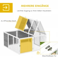 PawHut Ren kleindierhok, konijnenhok, houten constructie, opvouwbaar, voor binnen en buiten, lichtgrijs(m-5)