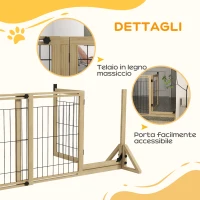 PawHut Cancelletto per Cani Estensibile con Porta e 2 Pannelli, Piedini Triangolari, 112-159x70 cm, Legno Naturale(m-6)