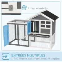 PawHut Clapier cage à lapins multi-équipé : niche supérieure avec rampe, plateau excrément, fenêtre + enclos extérieur(m-5)