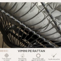 Outsunny Poltrona Sospesa in Rattan PE con Cuscino, Seduta Pieghevole e Struttura in Acciaio, Grigio(m-7)