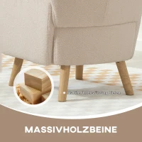 HOMCOM Accentstoel, gestoffeerde fauteuil met pluche bekleding, schuimkussen, oorfauteuil, Beige(m-5)