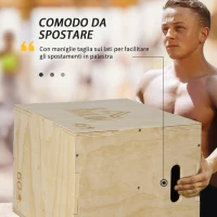 HOMCOM Box Jump a 3 Altezze Regolabili per Casa e Palestra, in Legno di Faggio, 45x40x60 cm(m-5)
