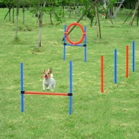 PawHut Agility sport pour chiens équipement complet obstacles et entrainement 11 pièces parcours agility chien avec sac de transport acier rouge et bleu(m-10)
