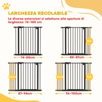 PawHut Cancellino per Cani a 2 Estensioni con Larghezza Regolabile fino a 100 cm e Chiusura Automatica, Nero(m-3)