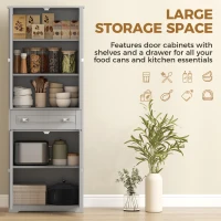 HOMCOM Freestanding Kitchen Cupboard, Storage Cabinet with 2 Adjustable Shelves, Drawer and Glass Door for Living Room, Grey(m-4)