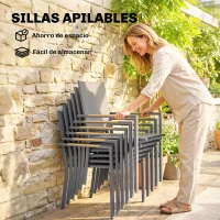 Outsunny Conjunto de Mesa y Sillas Jardín con Mesa de Plástico PSPC y 6 Sillas Apilables Transpirables para Terraza Patio Gris(m-5)