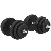 HOMCOM Juego de Mancuernas Pesas de Fitness Total 40 kg 4x5 kg 4x2,5 kg 4x1,5 kg Ajustable Profesionales Gimnasio Doméstico y Musculación con 2 Barras Ø25x450 mm Acero y Discos Negro(m-12)