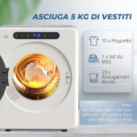 HOMCOM Mini Asciugatrice Elettrica 1000W da 3 kg con Display LED, 49x43x61 cm, Bianco(m-5)