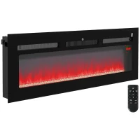 HOMCOM 127cm/50" Electric Fireplace, 2000W Recessed and Wall Mounted Electric Fire with Remote Control, 9 Flame Colour and Crystal, Black(m-10)