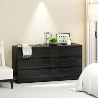 HOMCOM Cómoda com 6 Gavetas Estilo Moderno 140x40x71 cm Preto com Efeito Madeira(m-2)