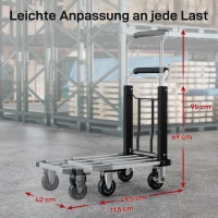 HOMCOM Opvouwbare handwagen, 150 kg draagvermogen, uitbreidbaar platform, in hoogte verstelbare handgreep, voor kratten, metaal, zwart(m-5)