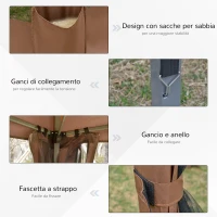 Outsunny Gazebo da Giardino Pieghevole ed Esagonale con Zanzariera, in Acciaio e Poliestere, 3.2x3.2x2.7 m, Marrone(m-7)