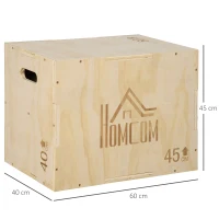 HOMCOM Plyo Box, Sprungbox aus Holz, Plyometric Plattform mit Griff für Zuhause, 45 x 40 x 60 cm, Naturholz(m-3)