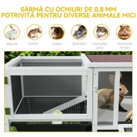 PawHut Cușcă de Exterior pentru Iepuri cu Căsuță, Zonă de Joacă și Tavă, Cușcă din Lemn de Brad, Metal, PET și Acoperiș din Bitum, 105x57,5x51,5 cm, Multicolor(m-8)