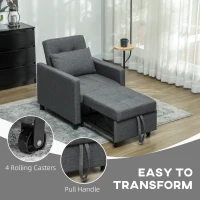 HOMCOM 3-In-1 Chair Bed, Convertible Sleeper Chair with Adjustable Backrest, Pillow and Footrest for Living Room, Dark Grey(m-6)