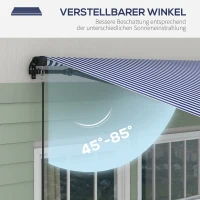 Outsunny Terraszonnescherm - Zonnescherm voor terras, inclusief handkruk, weerbestendig, 365 cm x 300 cm, Blauw + Wit(m-5)