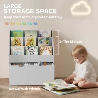 AIYAPLAY Bookcase for Kids with Shelves, Drawer, Bookcase for Bedroom, Playroom, Grey(m-4)