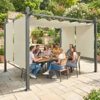 Outsunny Pérgola de Jardim 4x3 m com Telhado Retrátil e Estores Laterais Retráteis Proteção UV50+ Creme(m-11)