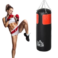 HOMCOM Boxsack-Set Box-Set mit Boxhandschuhen Gefüllt Set für Erwachsene Jugendlichen Hanging Boxing Heavy Bag 16 KG Ø30 x 120 cm Schwarz+Rot(m-2)