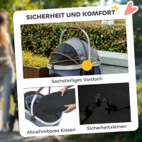 PawHut 3 in 1 Opvouwbare Hondenbuggy voor Katten tot 10 kg, met Kussen en Bekerhouder, Donkerblauw(m-6)