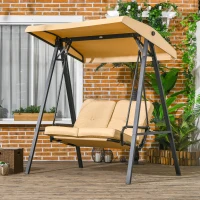 Outsunny Tuinschommel, 2-zits met verstelbaar dak, tot 220 kg belastbaar, 138 x 106 x 174 cm, Beige(m-2)
