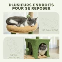 PawHut Arbre à chat tour de jeux pour chat avec niche lit griffoirs balles et feuilles artificielles 44 x 30 x 98 cm vert(m-5)