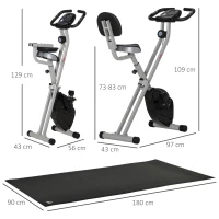 HOMCOM Vélo d'appartement pliable 8 niveaux de résistance magnétique dossier selle réglable écran LCD capteur fréquence cardiaque + Tapis de protection sport enroulable revêtement antidérapant PVC(m-3)
