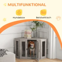 PawHut Hondenbench, hondenkooi, hoekdesign, inclusief vergrendeling, 1 ligkussen, 104 x 55 x 63 cm, bruin(m-4)