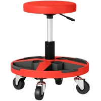HOMCOM Banco de Oficina com Bandeja e Rodas, Altura Ajustável 40-52 cm, Carga 135 kg, para Garagem, Vermelho(m-11)