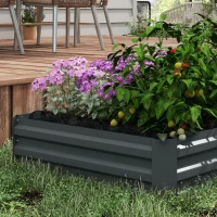 Outsunny 2-delige Set Plantenbak, Bloemenbak, Bloempot voor Tuin, Terras, van Verzinkt Staal, 100 x 100 x 30 cm, Donkergrijs(m-7)