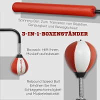 Sportnow boksstandaard 140-205 cm, bokszak met Speed Balls, reflecterende stang en zuignapbasis(m-4)