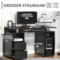 HOMCOM Computertisch Schreibtisch Bürotisch PC Tisch Arbeitstisch Home Office reichlich Stauraum 2 Schubladen Druckregal Schwarz 120 x 55 x 85 cm(m-4)
