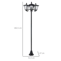 Outsunny Solar Gartenlaterne mit 3 flammig Laterne Mast aus Edelstahl Solarlaterne mit LED 120 Lumen 51,5x47x182,5cm Wegeleuchte IP44 für Garten Balkon Schwarz(m-3)