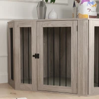 PawHut Dog Crate Furniture Side Table, with Cushion, 122 x 61 x 71cm - Walnut Brown(m-9)